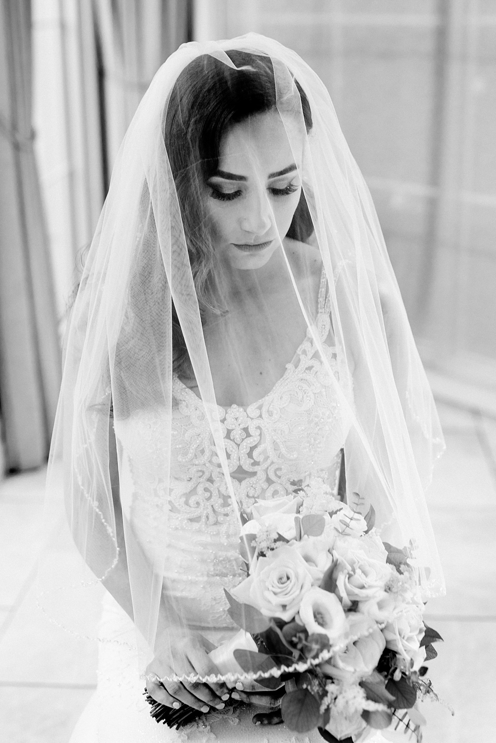 Classic black and white bridal portrait