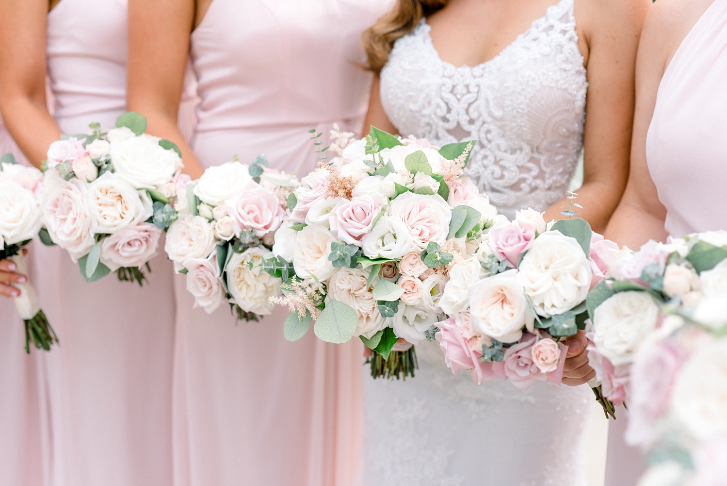 blush pink and ivory wedding bouquets
