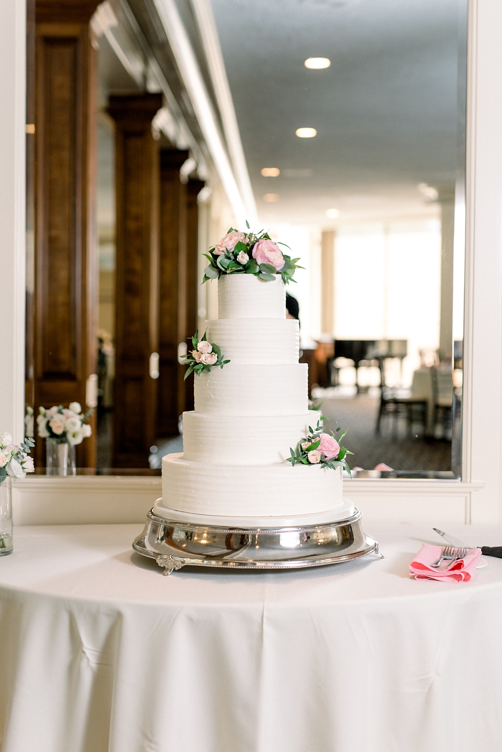 Classic 5 tiered white wedding cake